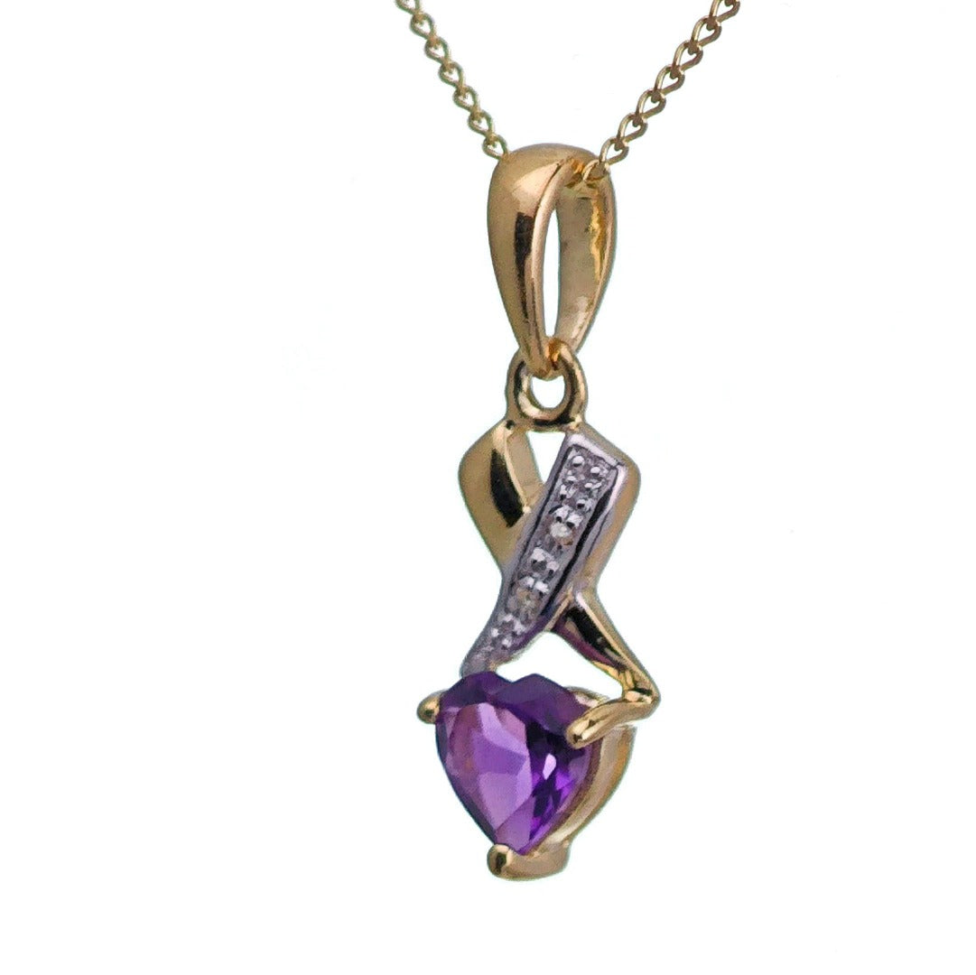 9ct Amethyst Necklace Yellow Gold 0.4ct Purple Heart Natural Gemstone