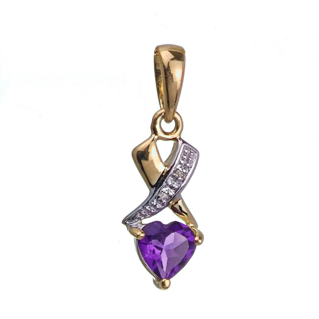 9ct Amethyst Necklace Yellow Gold 0.4ct Purple Heart Natural Gemstone