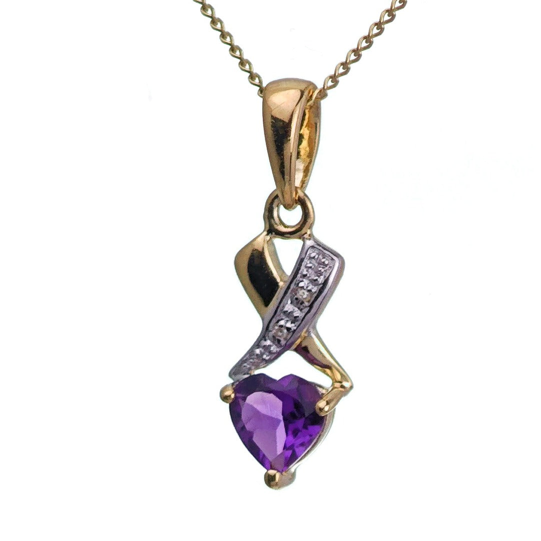 9ct Amethyst Necklace Yellow Gold 0.4ct Purple Heart Natural Gemstone