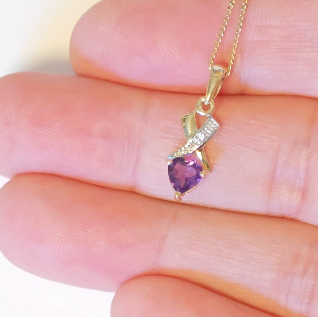 9ct Amethyst Necklace Yellow Gold 0.4ct Purple Heart Natural Gemstone