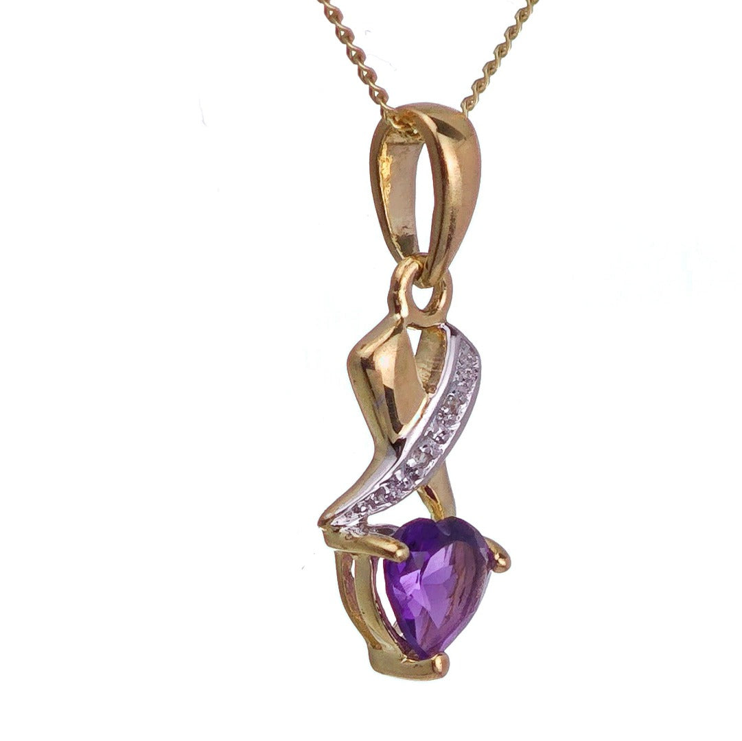 9ct Amethyst Necklace Yellow Gold 0.4ct Purple Heart Natural Gemstone