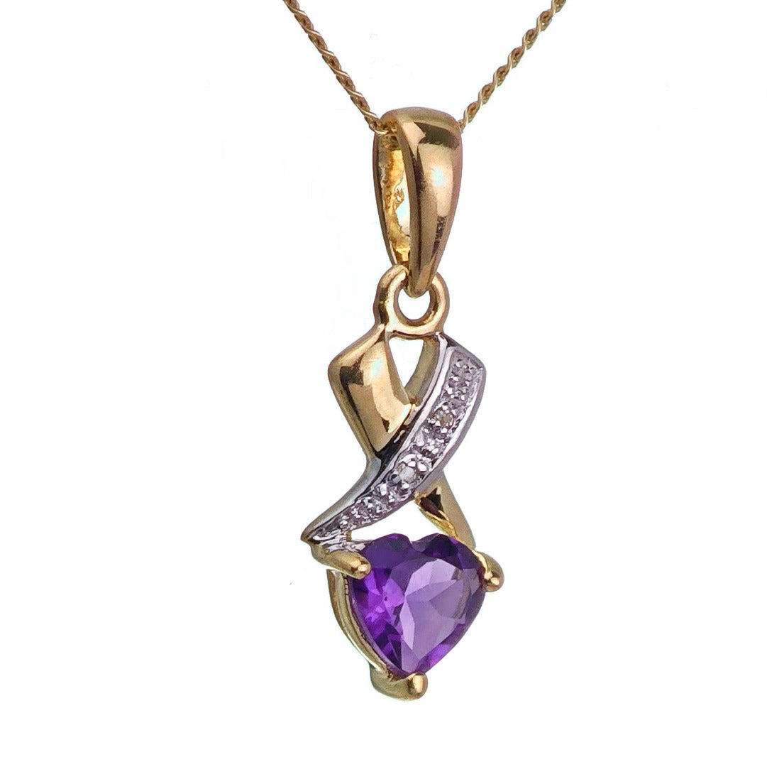 9ct Amethyst Necklace Yellow Gold 0.4ct Purple Heart Natural Gemstone