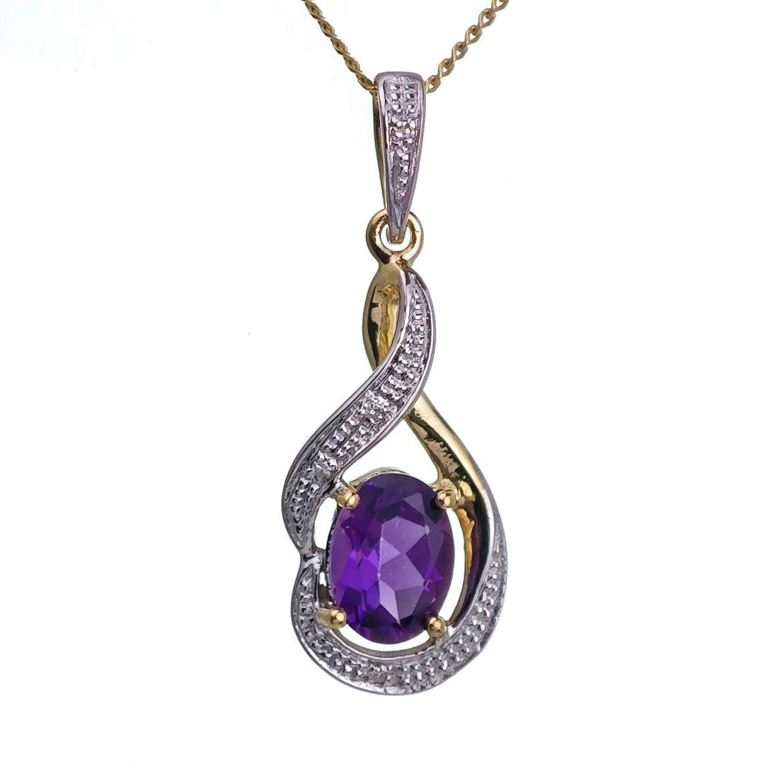 9ct Amethyst Necklace Yellow Gold 0.67ct Purple Oval Natural Gemstone