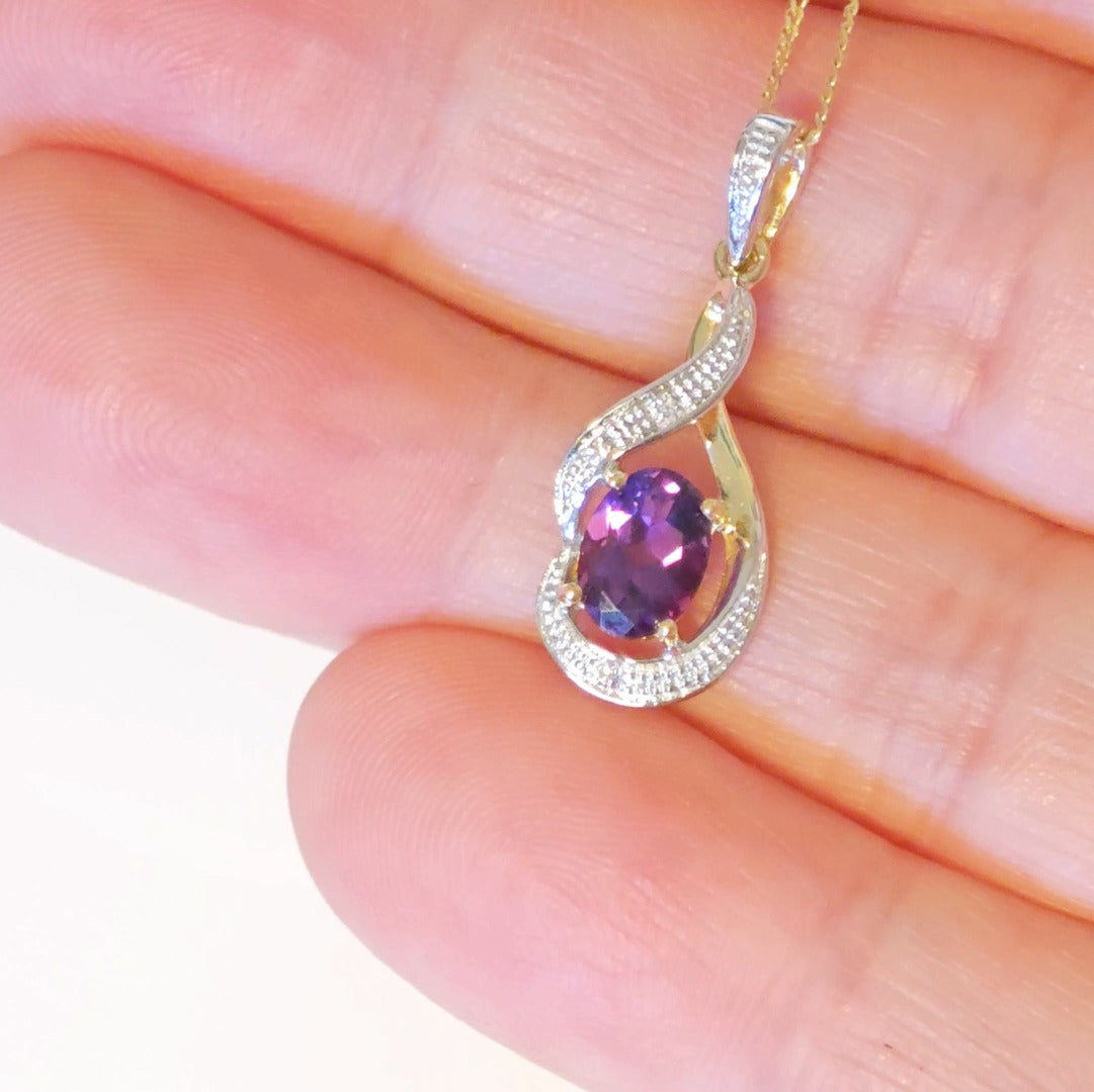 9ct Amethyst Necklace Yellow Gold 0.67ct Purple Oval Natural Gemstone