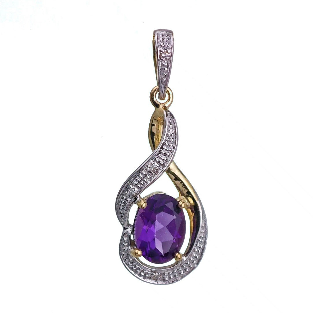 9ct Amethyst Necklace Yellow Gold 0.67ct Purple Oval Natural Gemstone