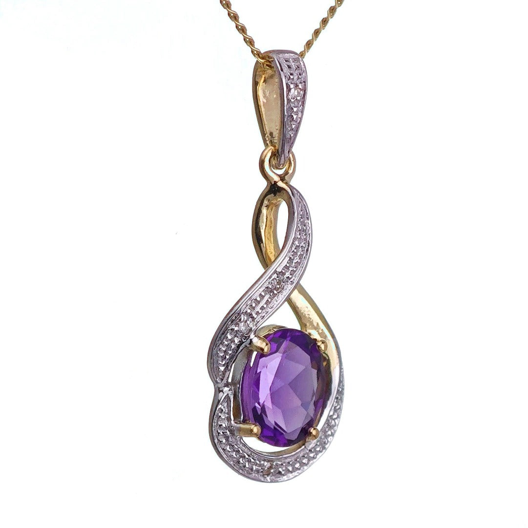 9ct Amethyst Necklace Yellow Gold 0.67ct Purple Oval Natural Gemstone
