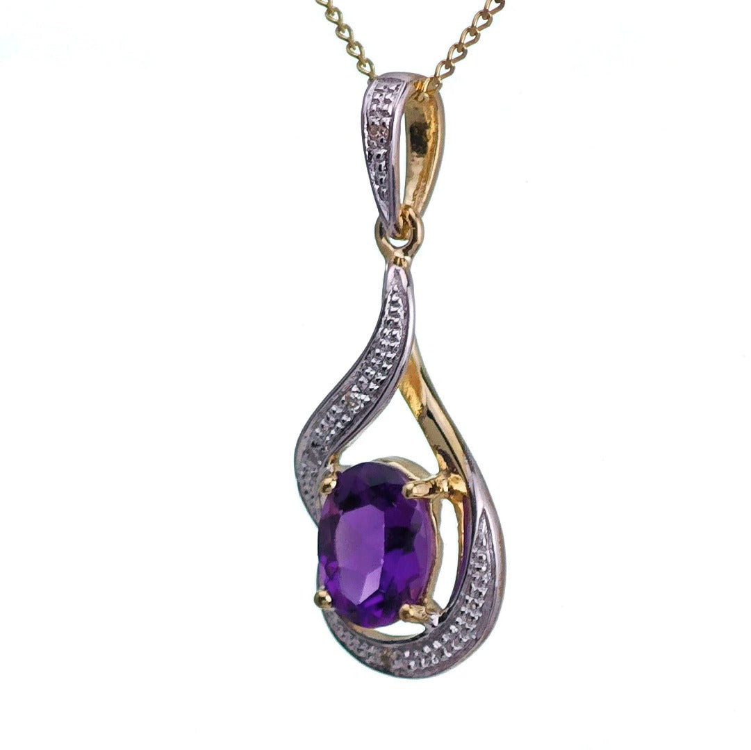9ct Amethyst Necklace Yellow Gold 0.67ct Purple Oval Natural Gemstone