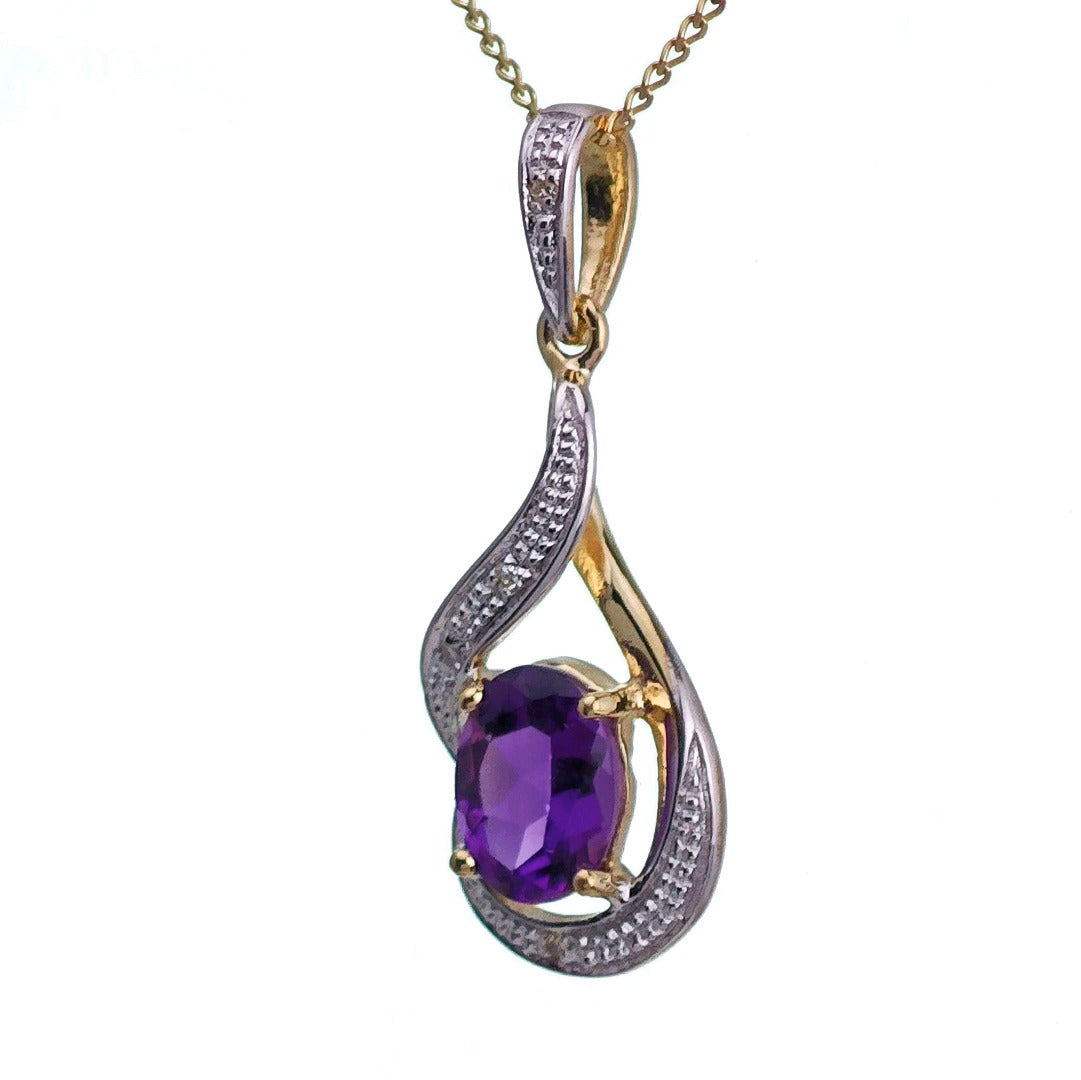 9ct Amethyst Necklace Yellow Gold 0.67ct Purple Oval Natural Gemstone