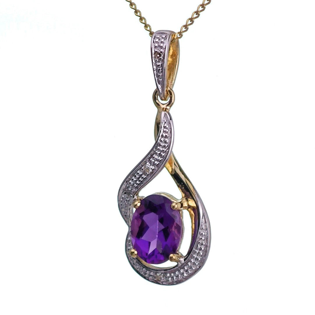 9ct Amethyst Necklace Yellow Gold 0.67ct Purple Oval Natural Gemstone