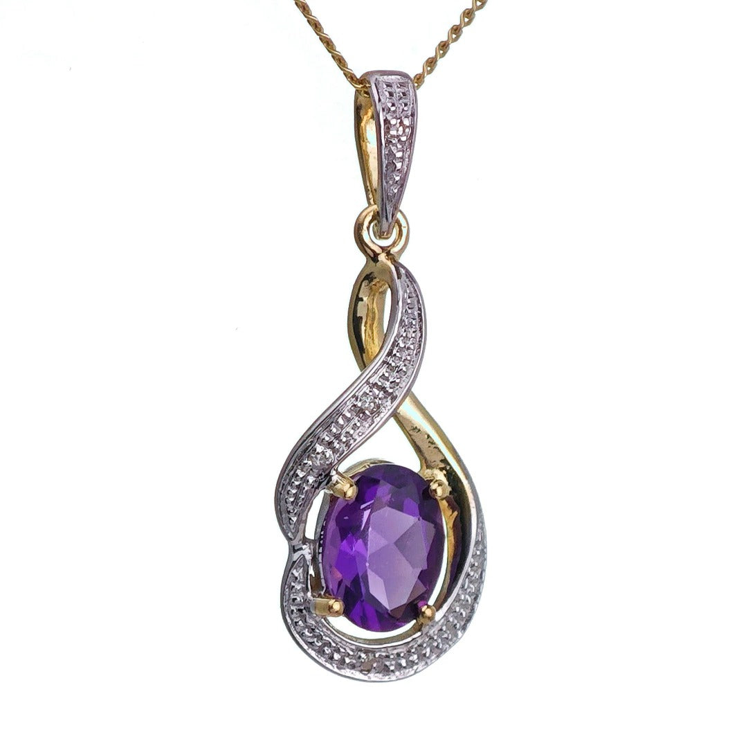 9ct Amethyst Necklace Yellow Gold 0.67ct Purple Oval Natural Gemstone