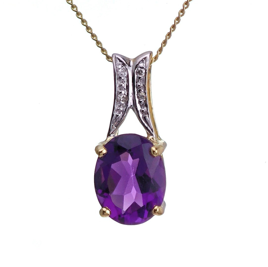 9ct Amethyst Necklace Yellow Gold 1.5ct Purple Oval Natural Gemstone