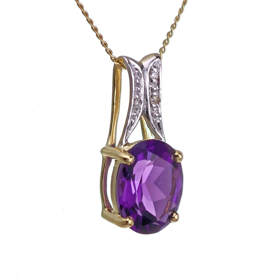 9ct Amethyst Necklace Yellow Gold 1.5ct Purple Oval Natural Gemstone