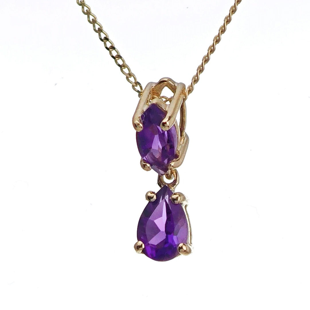 9ct Amethyst Necklace Yellow Gold 0.34ct Purple Marquise Natural Gemstone
