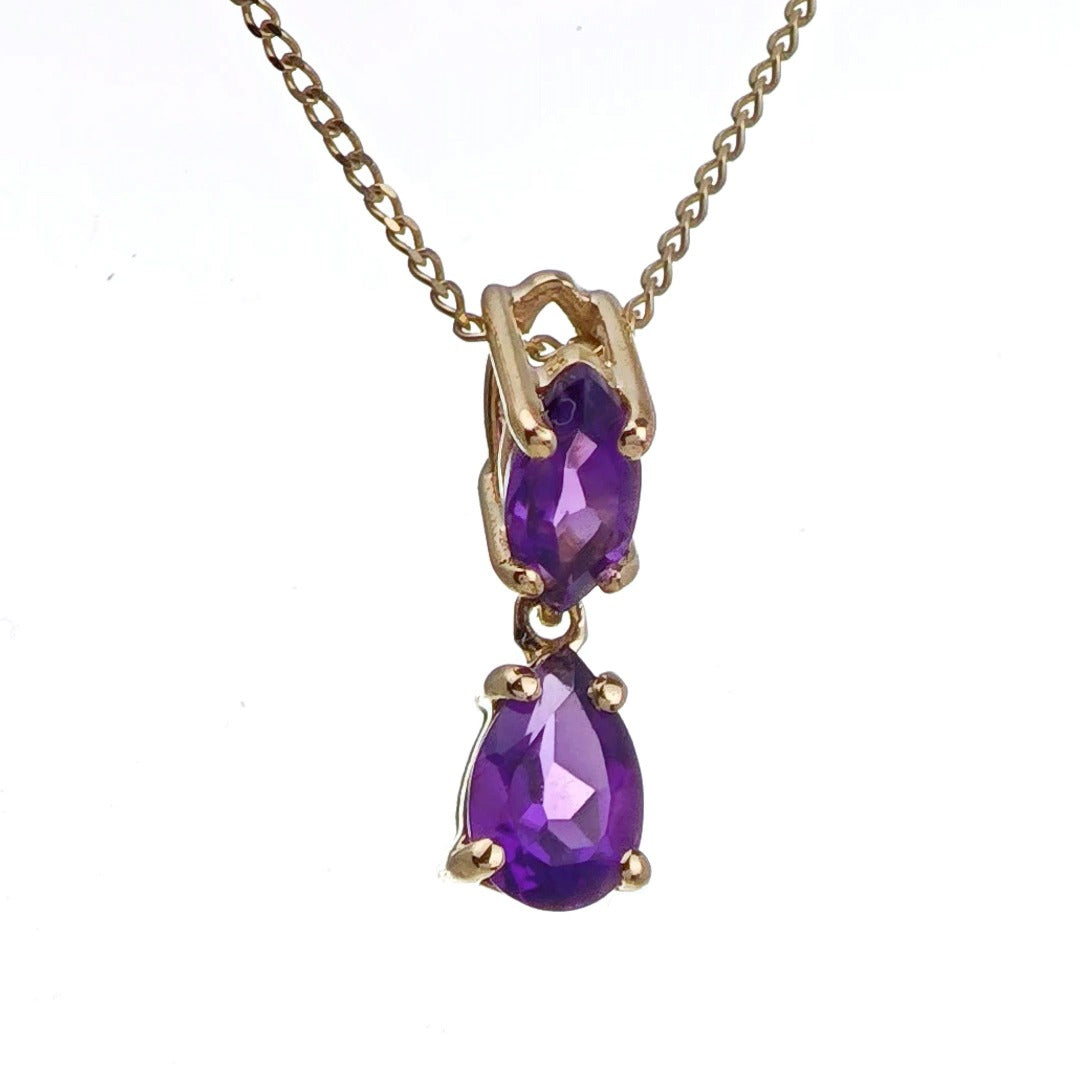 9ct Amethyst Necklace Yellow Gold 0.34ct Purple Marquise Natural Gemstone