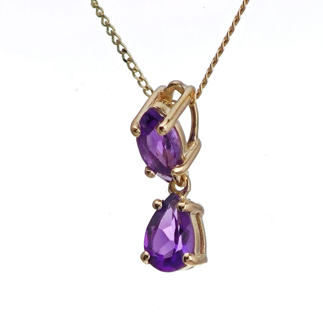 9ct Amethyst Necklace Yellow Gold 0.34ct Purple Marquise Natural Gemstone
