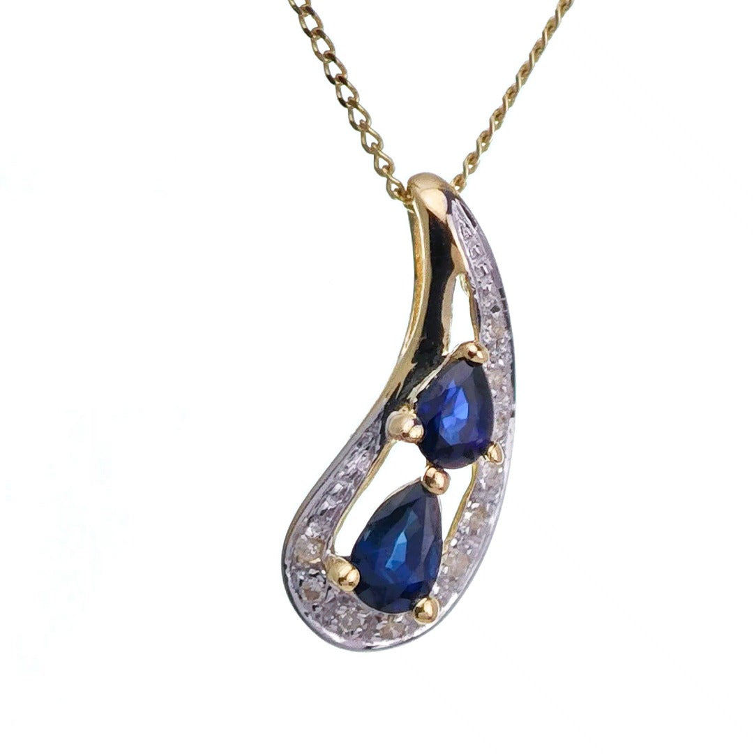 9ct Sapphire Necklace Yellow Gold 0.5ct Blue Pear Natural Gemstone