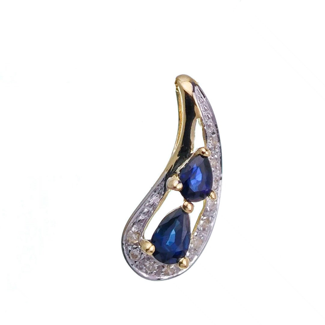 9ct Sapphire Necklace Yellow Gold 0.5ct Blue Pear Natural Gemstone