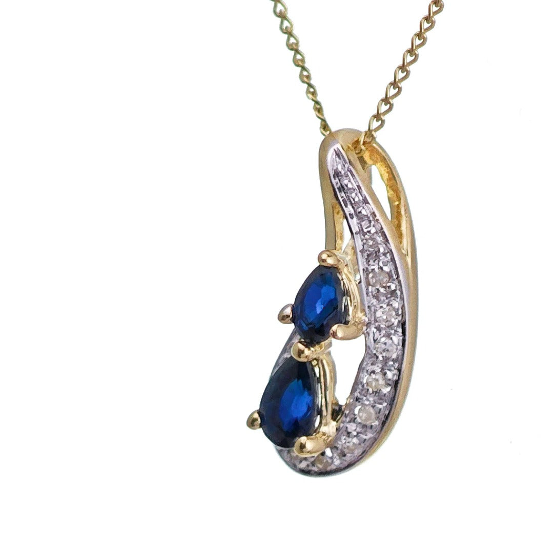 9ct Sapphire Necklace Yellow Gold 0.5ct Blue Pear Natural Gemstone