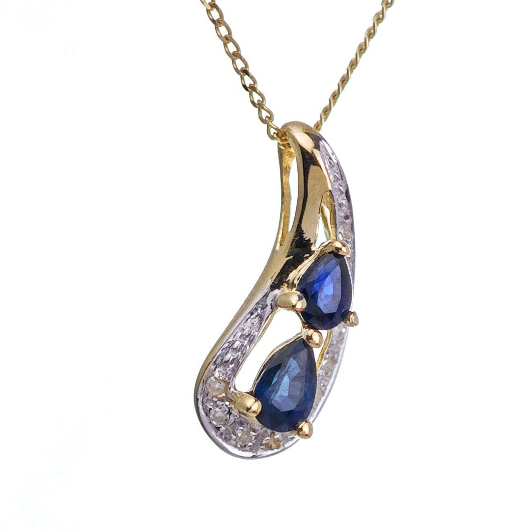 9ct Sapphire Necklace Yellow Gold 0.5ct Blue Pear Natural Gemstone