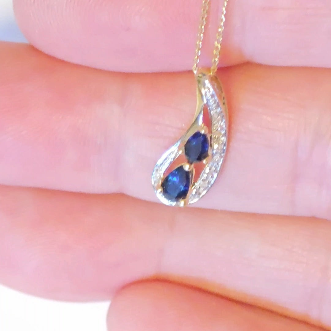 9ct Sapphire Necklace Yellow Gold 0.5ct Blue Pear Natural Gemstone