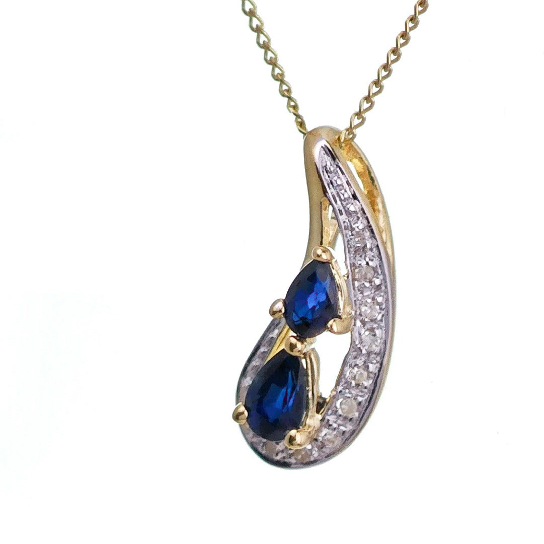 9ct Sapphire Necklace Yellow Gold 0.5ct Blue Pear Natural Gemstone