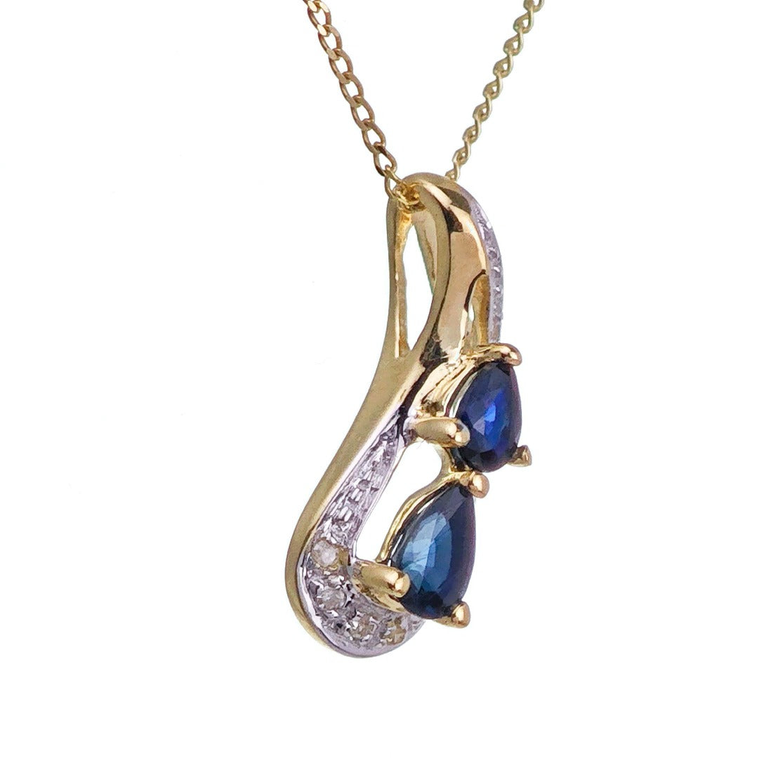 9ct Sapphire Necklace Yellow Gold 0.5ct Blue Pear Natural Gemstone