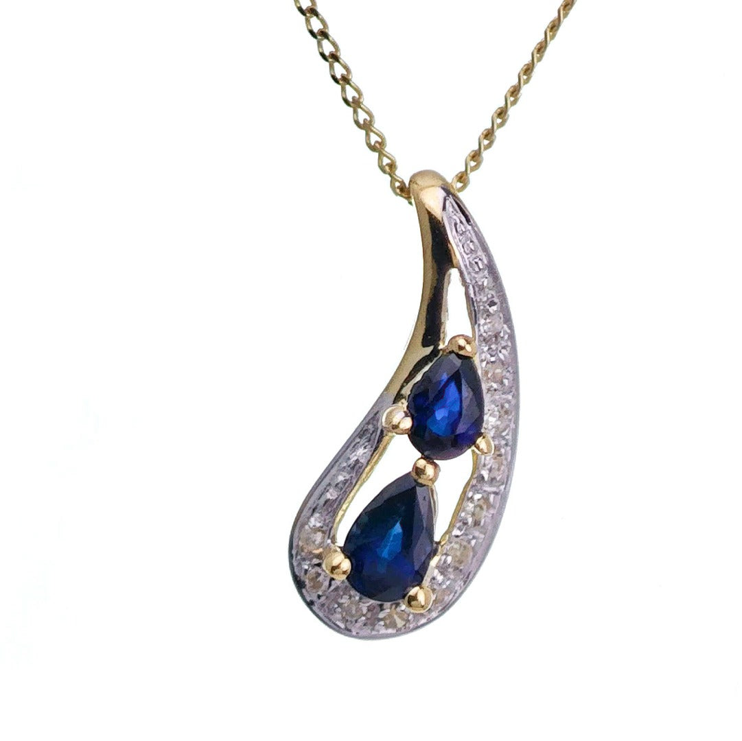9ct Sapphire Necklace Yellow Gold 0.5ct Blue Pear Natural Gemstone