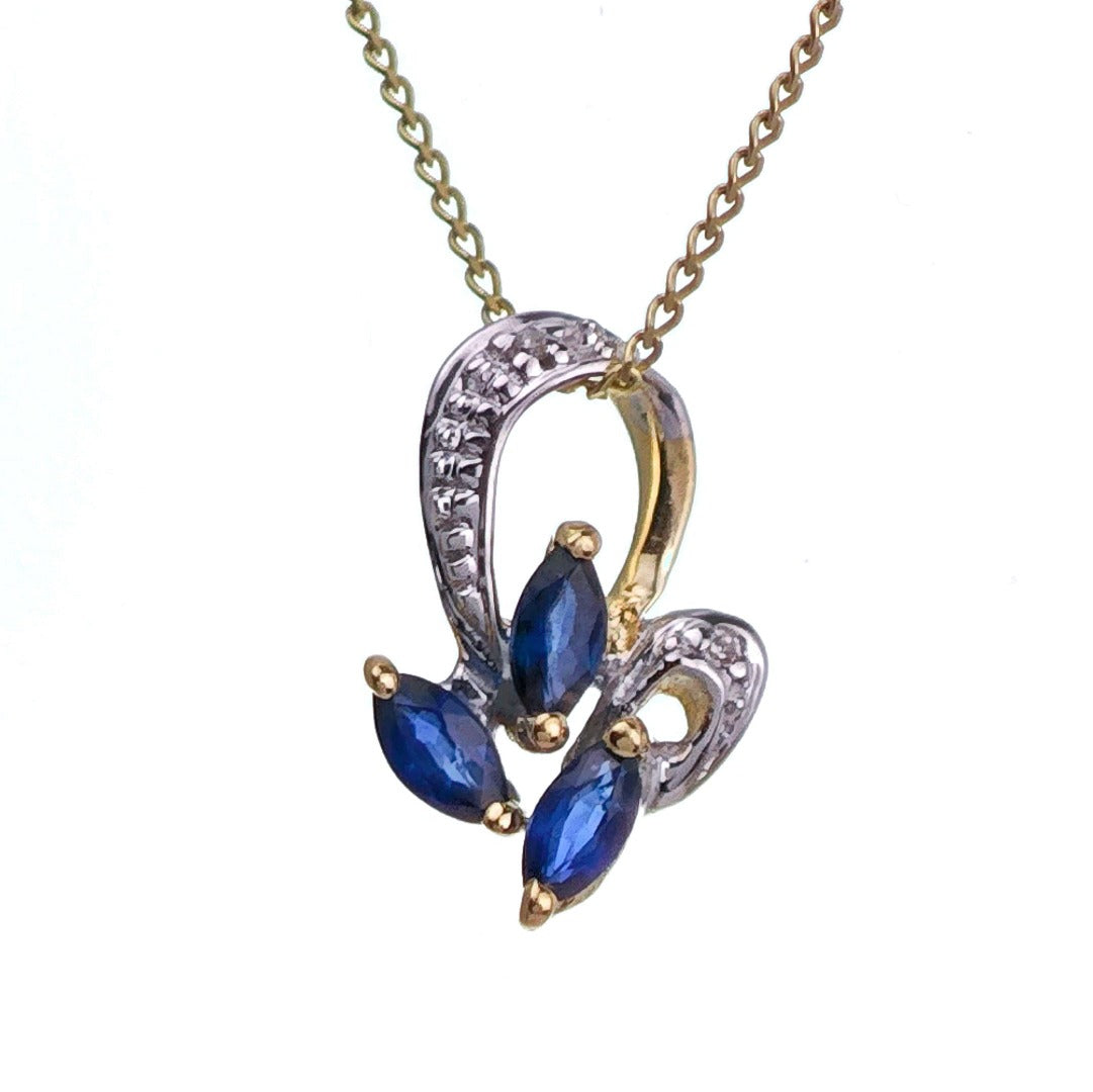 9ct Sapphire Necklace Yellow Gold 0.27ct Blue Marquise Natural Gemstone