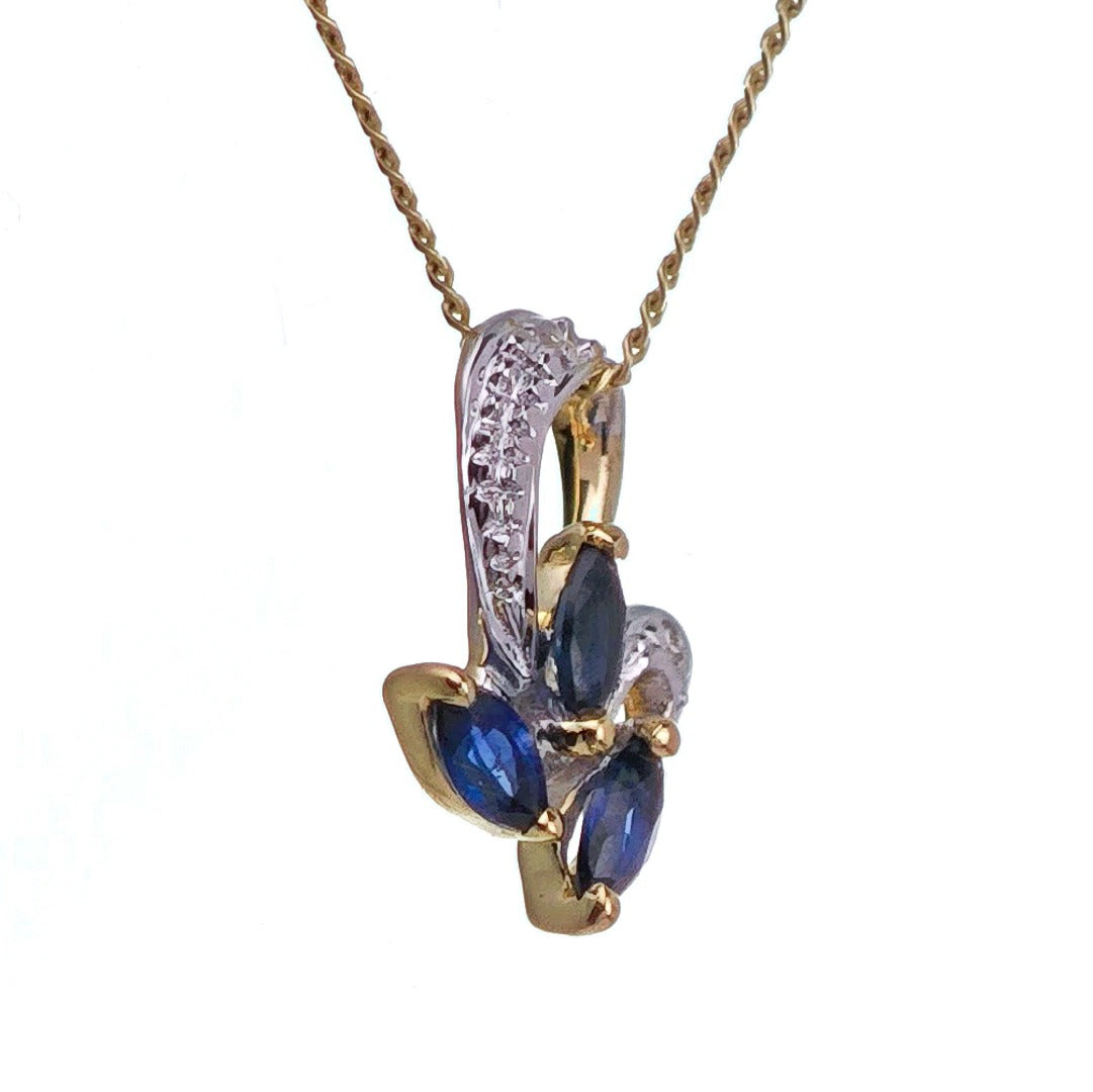 9ct Sapphire Necklace Yellow Gold 0.27ct Blue Marquise Natural Gemstone
