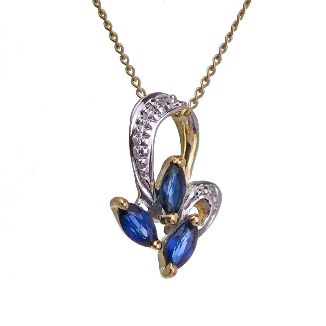 9ct Sapphire Necklace Yellow Gold 0.27ct Blue Marquise Natural Gemstone