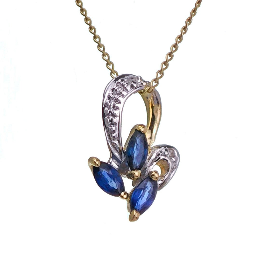 9ct Sapphire Necklace Yellow Gold 0.27ct Blue Marquise Natural Gemstone