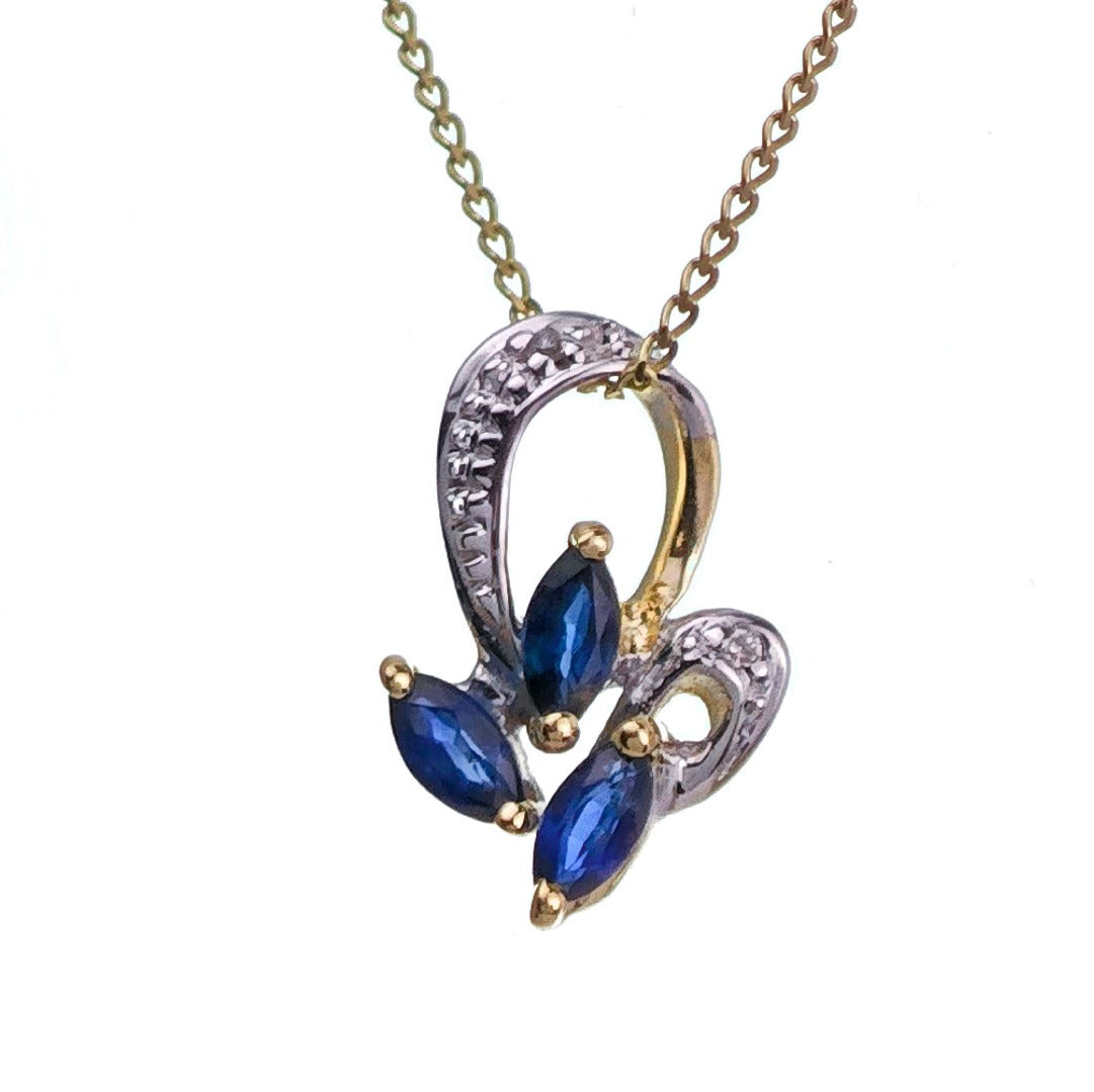 9ct Sapphire Necklace Yellow Gold 0.27ct Blue Marquise Natural Gemstone