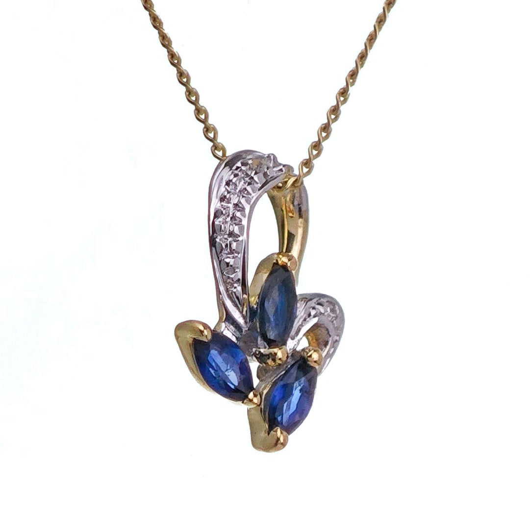 9ct Sapphire Necklace Yellow Gold 0.27ct Blue Marquise Natural Gemstone
