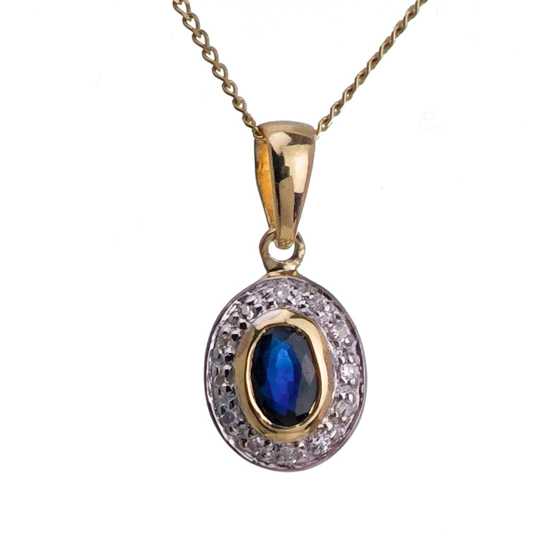 9ct Sapphire Necklace Yellow Gold 0.29ct Blue Oval Natural Gemstone