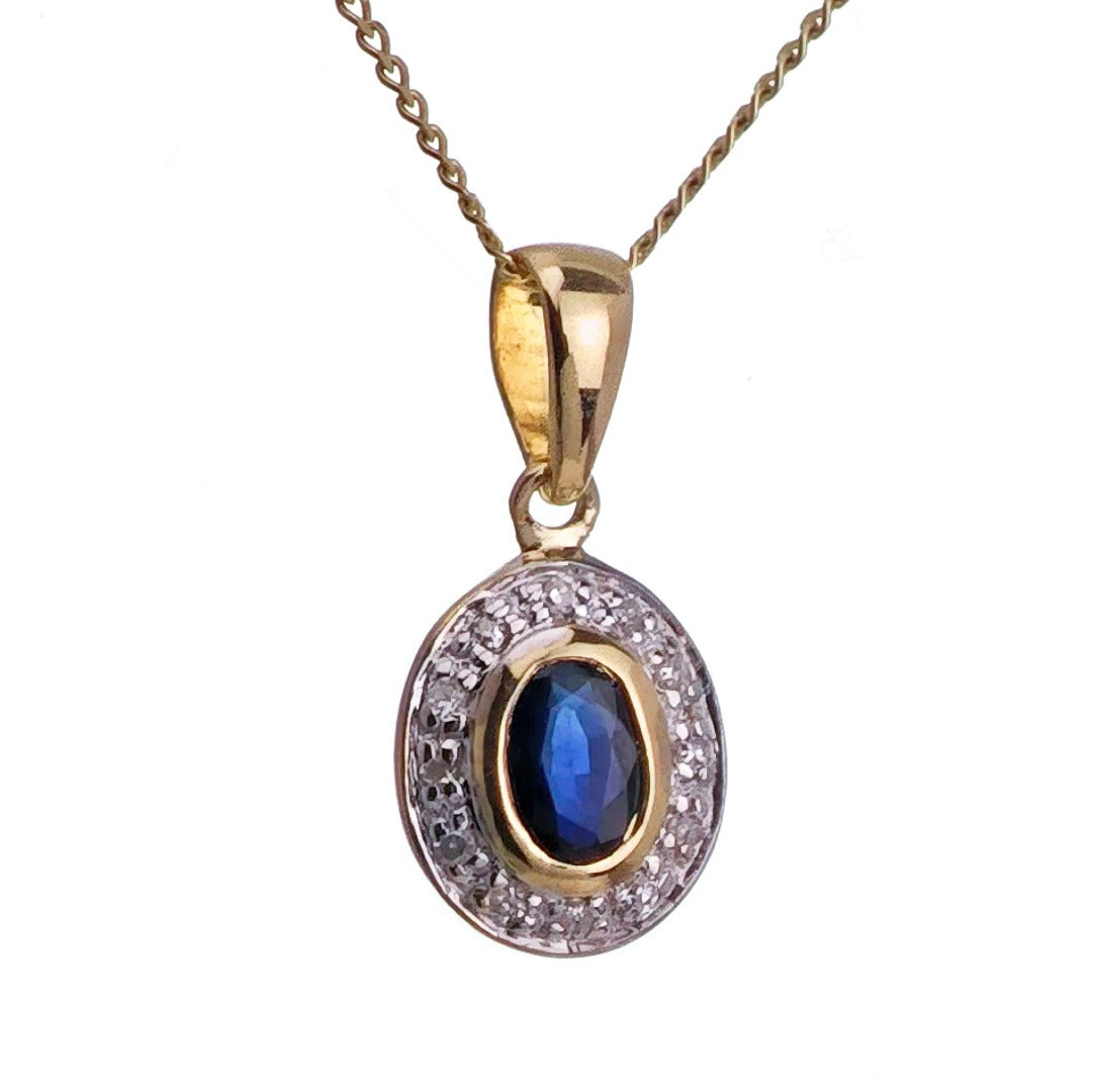 9ct Sapphire Necklace Yellow Gold 0.29ct Blue Oval Natural Gemstone