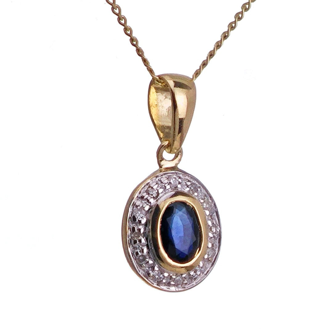9ct Sapphire Necklace Yellow Gold 0.29ct Blue Oval Natural Gemstone