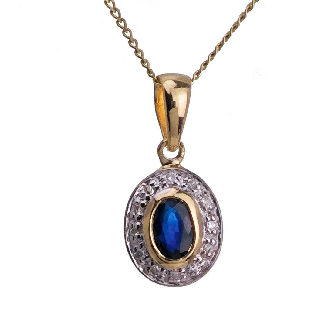 9ct Sapphire Necklace Yellow Gold 0.29ct Blue Oval Natural Gemstone