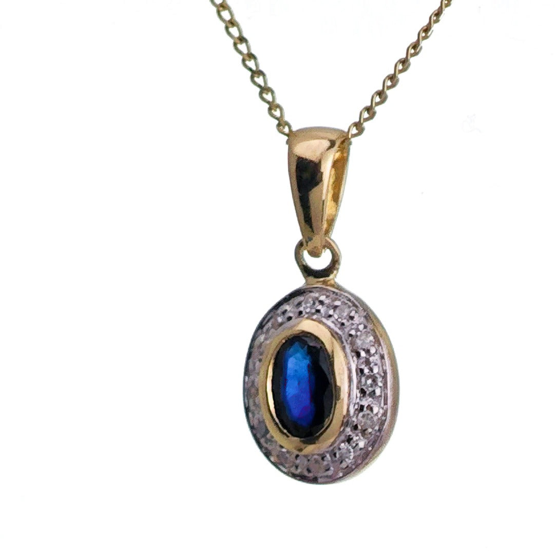 9ct Sapphire Necklace Yellow Gold 0.29ct Blue Oval Natural Gemstone