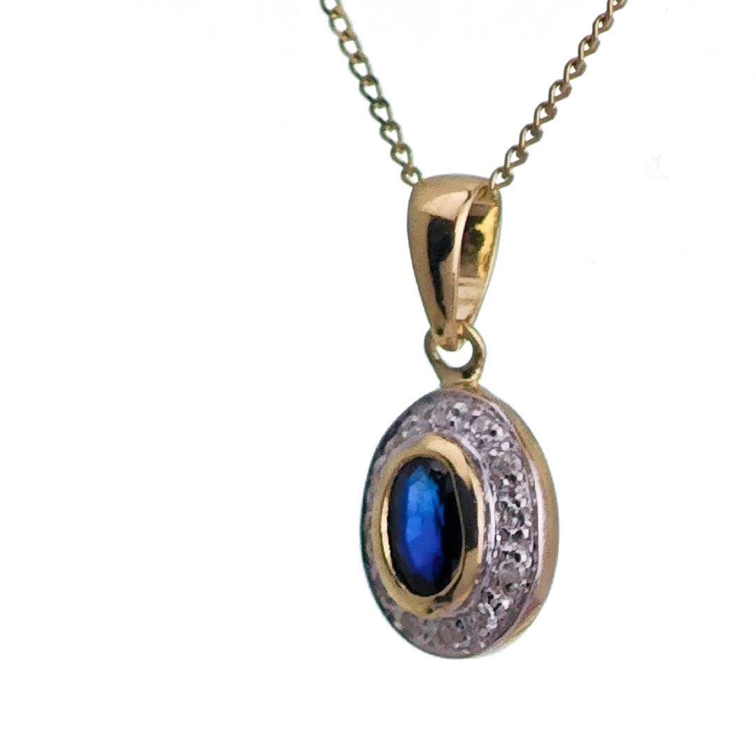 9ct Sapphire Necklace Yellow Gold 0.29ct Blue Oval Natural Gemstone