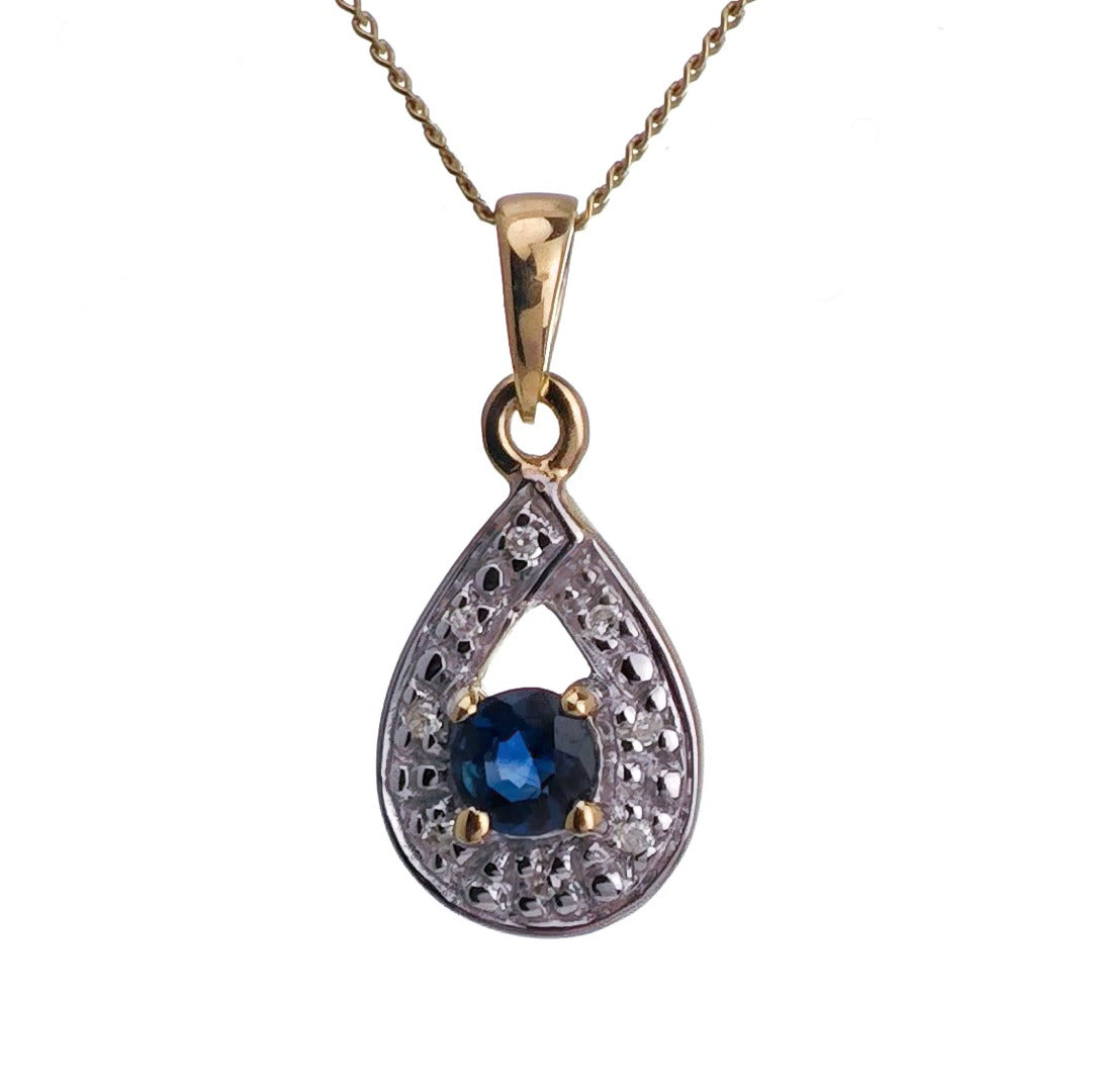 9ct Sapphire Necklace Yellow Gold 0.33ct Blue Round Natural Gemstone