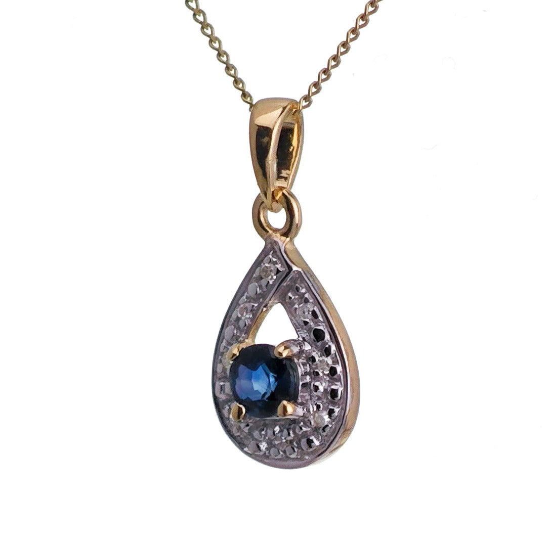 9ct Sapphire Necklace Yellow Gold 0.33ct Blue Round Natural Gemstone