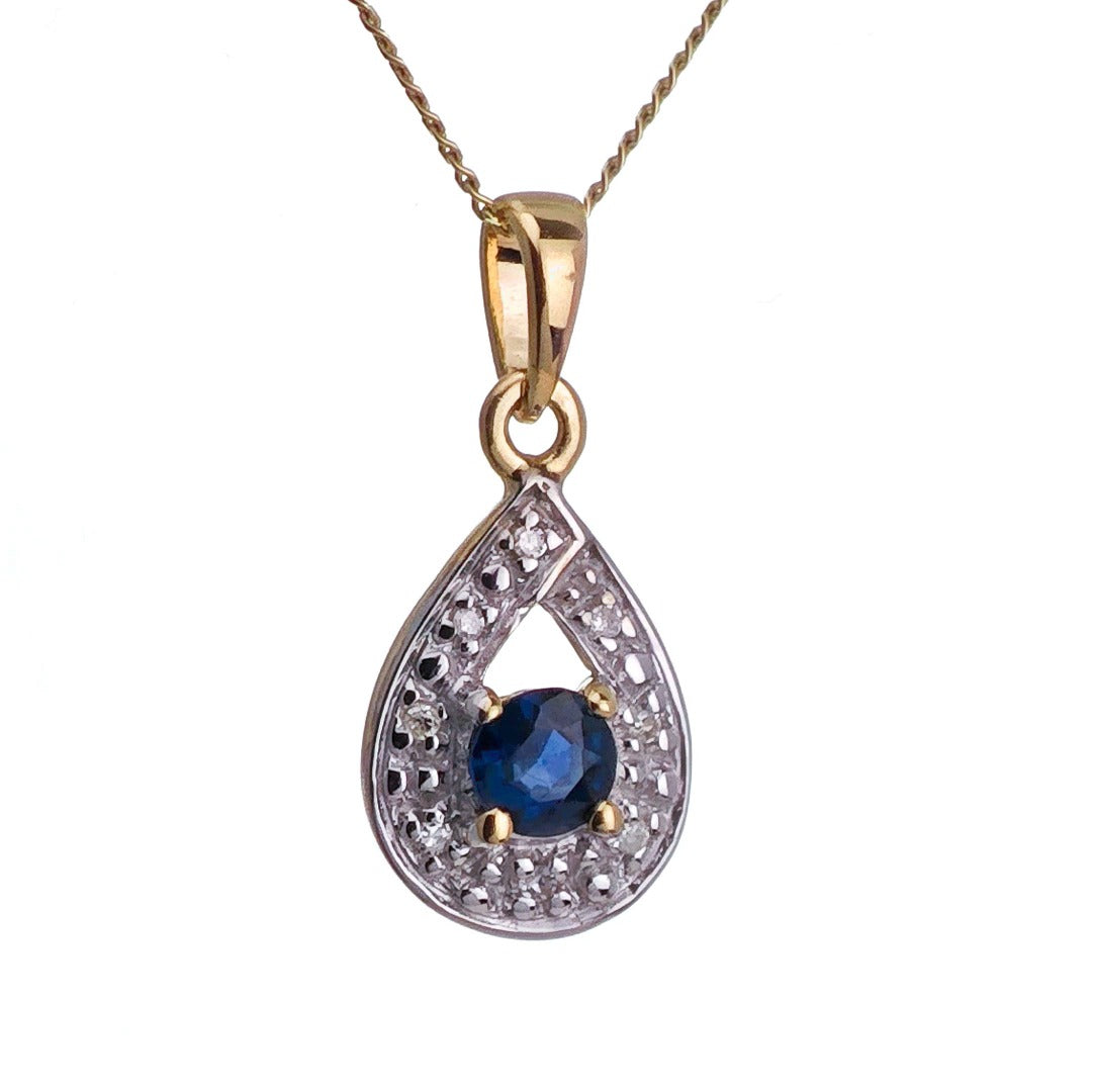 9ct Sapphire Necklace Yellow Gold 0.33ct Blue Round Natural Gemstone