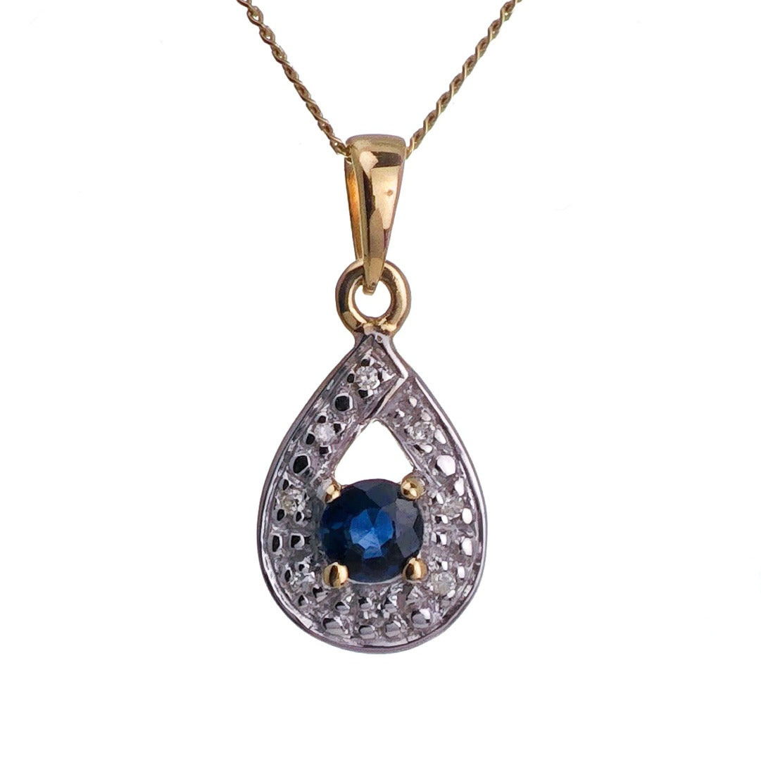 9ct Sapphire Necklace Yellow Gold 0.33ct Blue Round Natural Gemstone