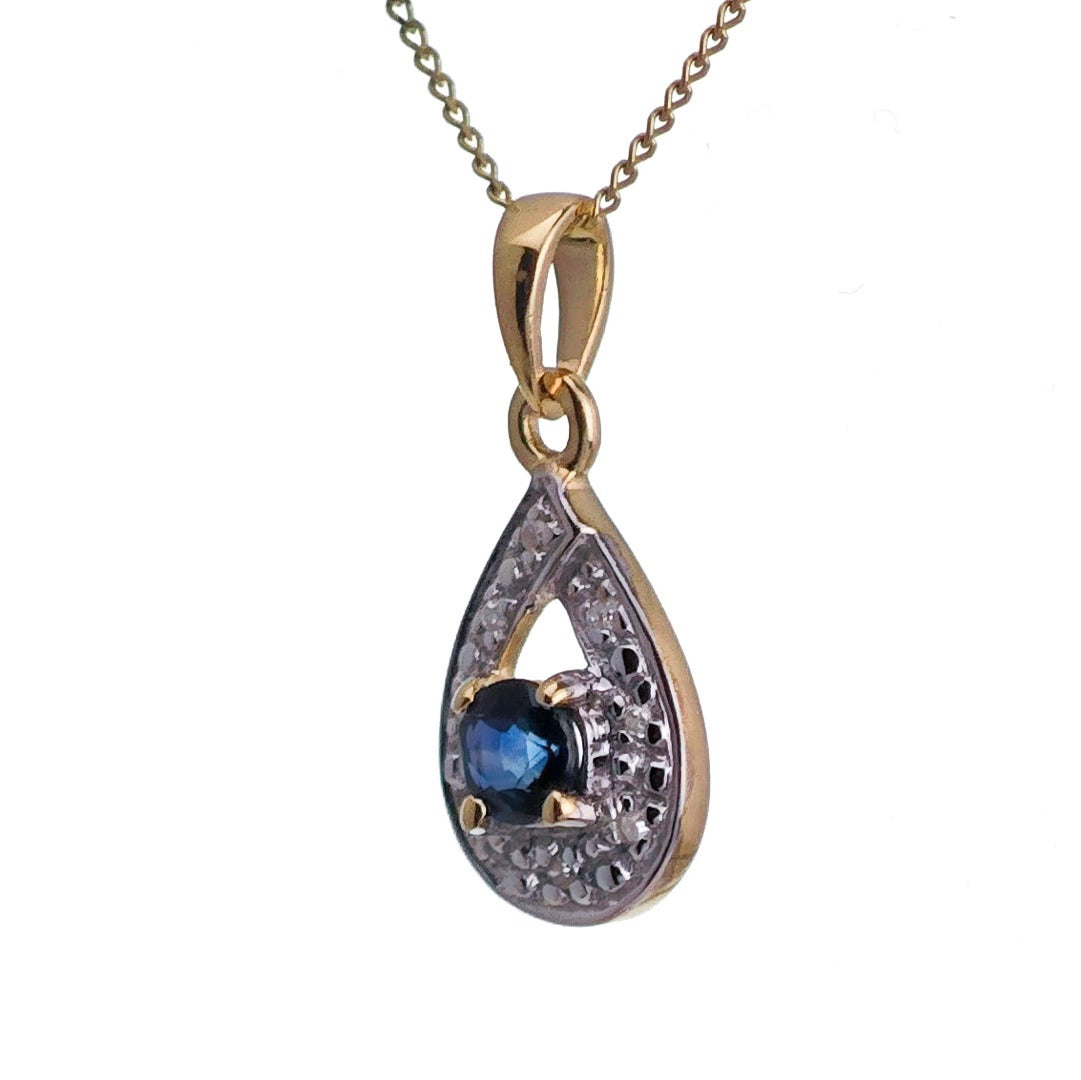 9ct Sapphire Necklace Yellow Gold 0.33ct Blue Round Natural Gemstone