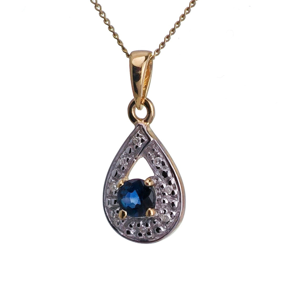 9ct Sapphire Necklace Yellow Gold 0.33ct Blue Round Natural Gemstone