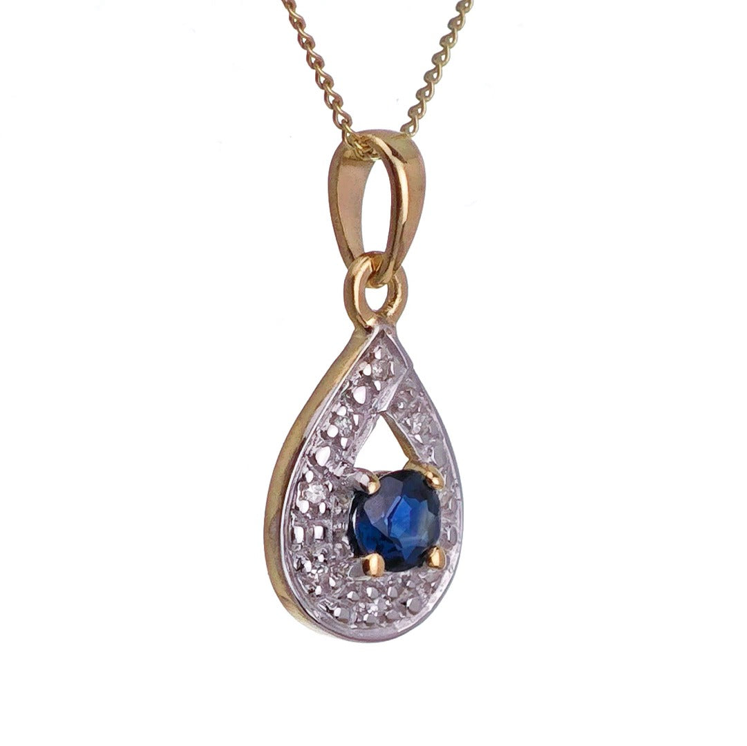 9ct Sapphire Necklace Yellow Gold 0.33ct Blue Round Natural Gemstone