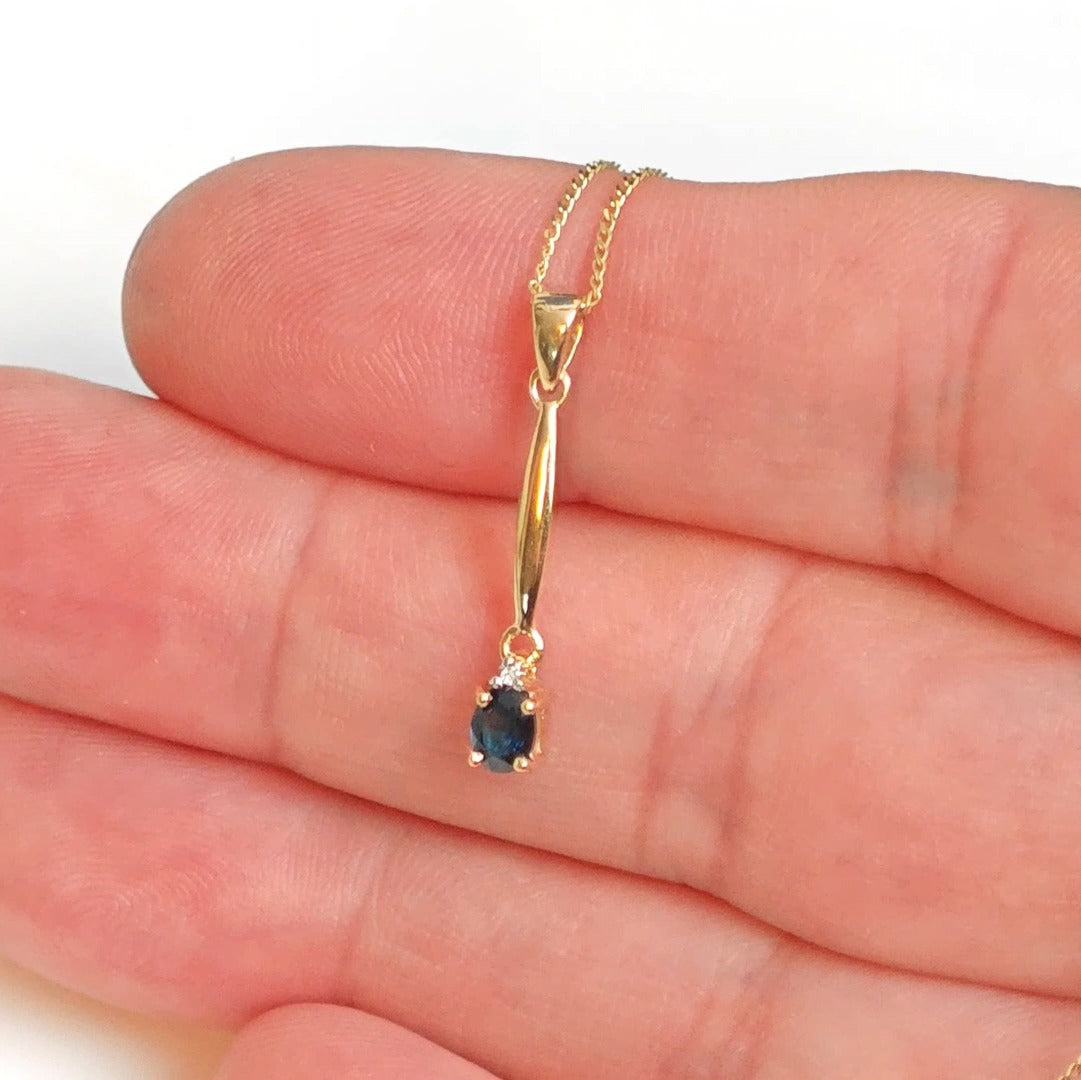 9ct Sapphire Necklace Yellow Gold 0.22ct Blue Oval Natural Gemstone