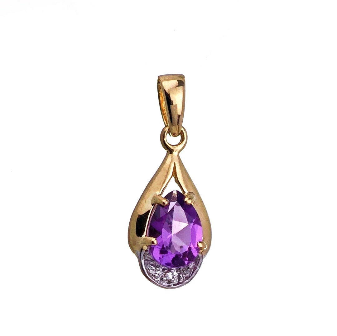 9ct Amethyst Necklace Yellow Gold 0.68ct Purple Pear Natural Gemstone