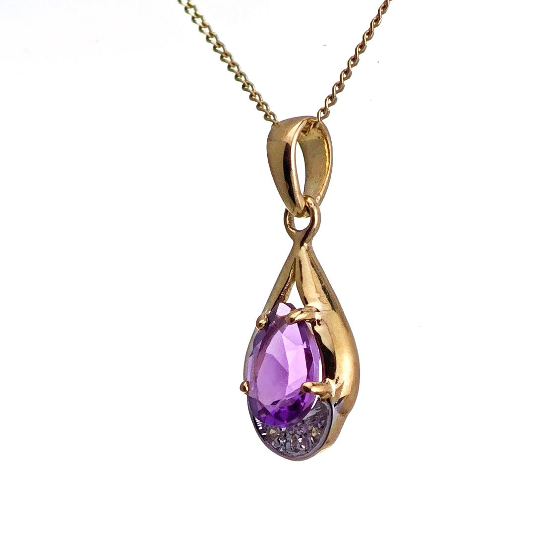9ct Amethyst Necklace Yellow Gold 0.68ct Purple Pear Natural Gemstone