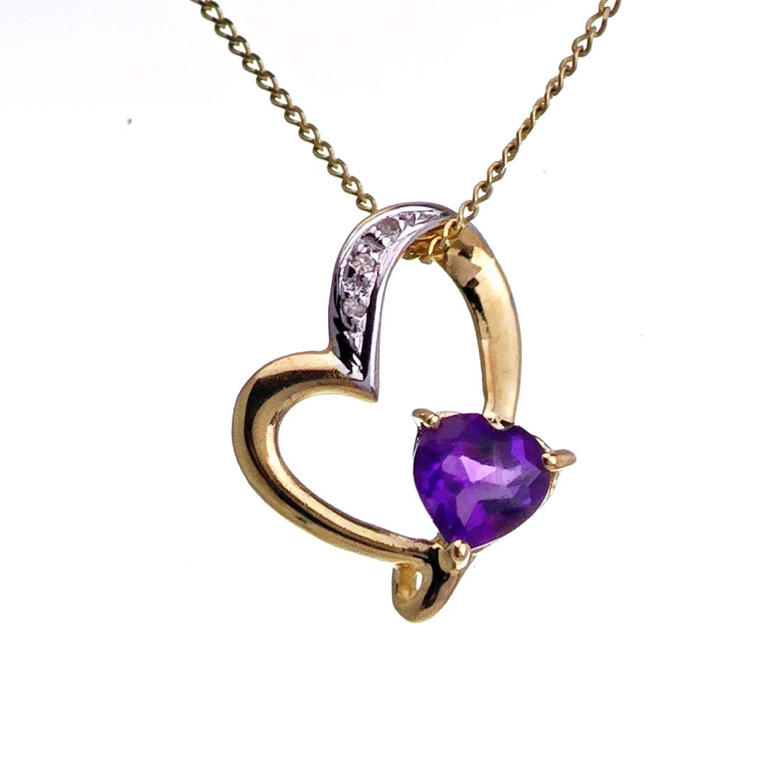 9ct Amethyst Necklace Yellow Gold 0.39ct Purple Heart Natural Gemstone
